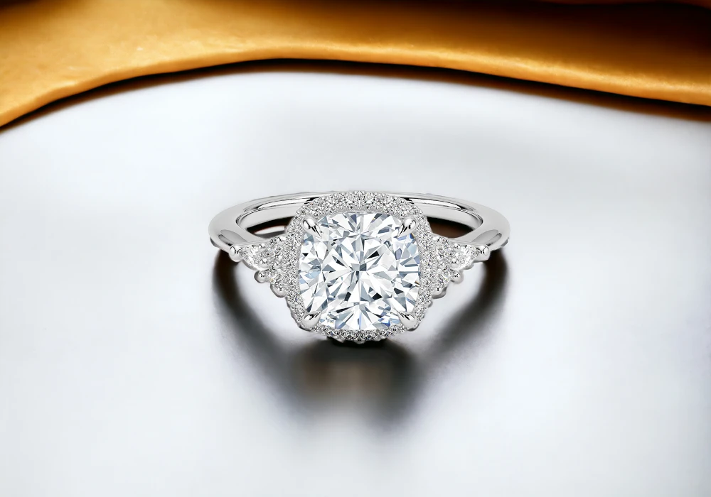 A stunning oval cut diamond engagement ring made of white gold, reminiscent of 1920s wedding rings.