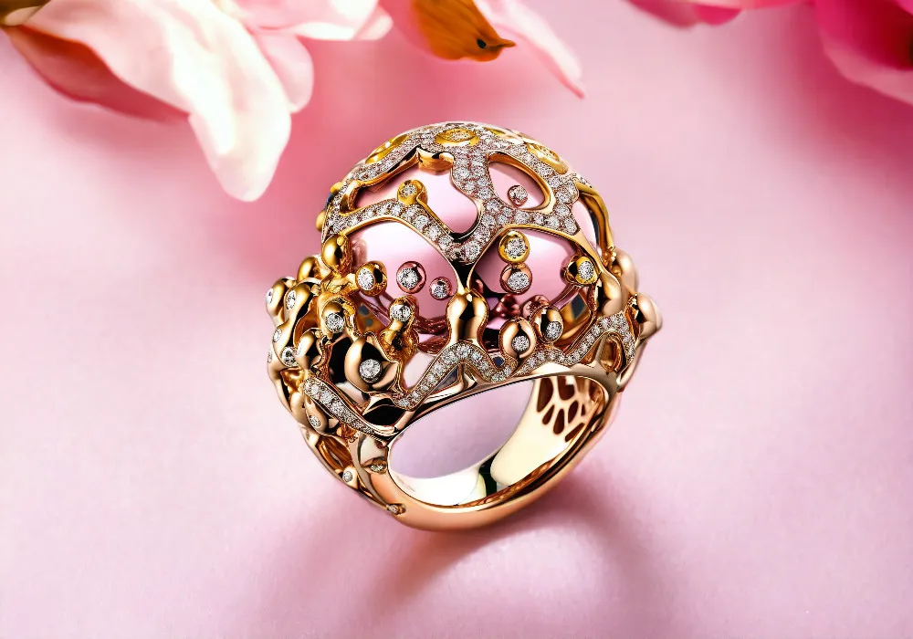 A gold ring with a flower on it.